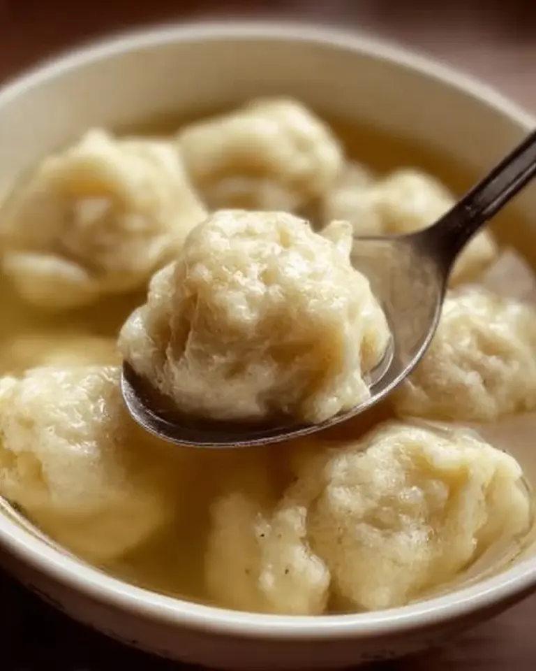 Fluffy drop dumplings served in a flavorful broth.
