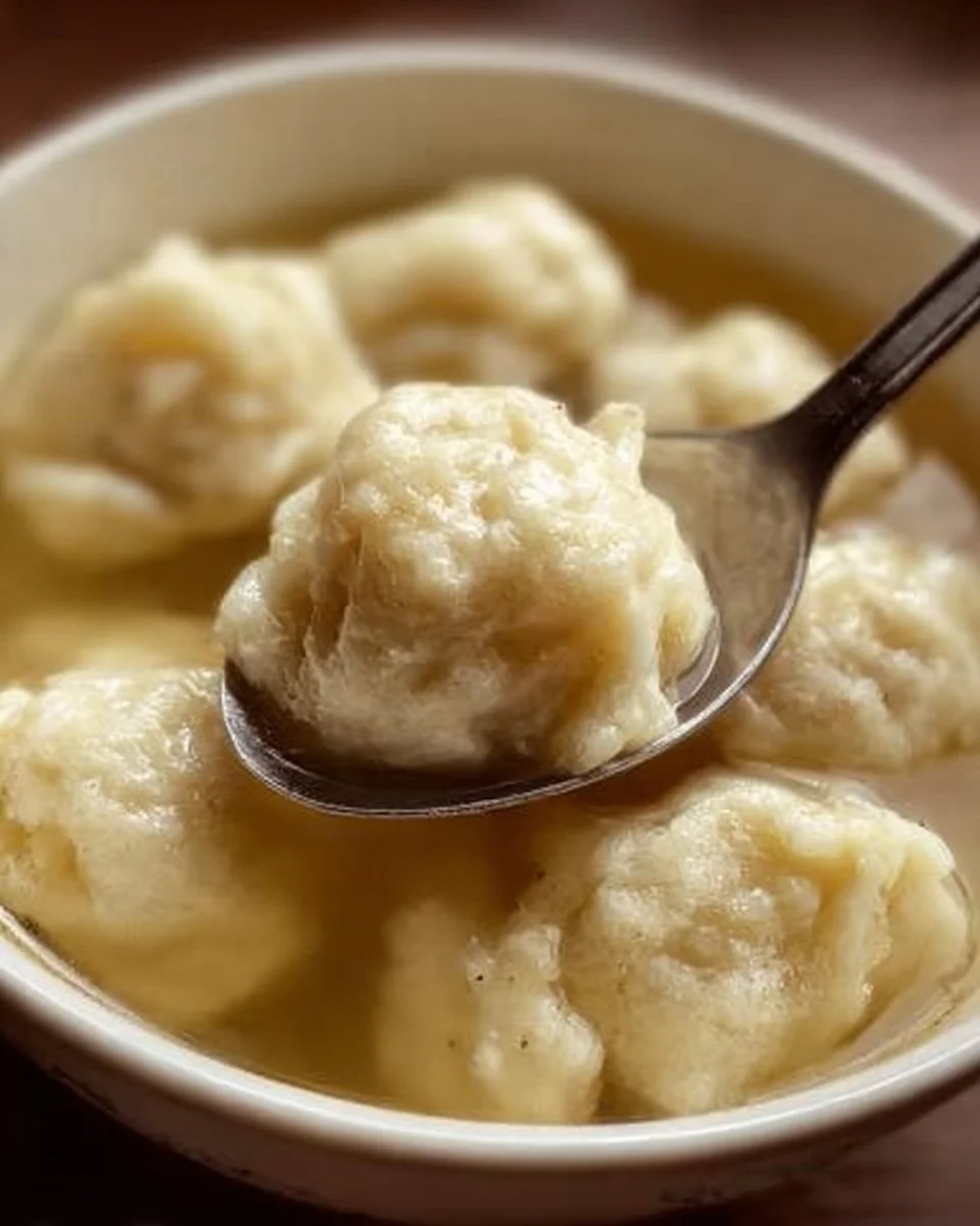 Fluffy drop dumplings served in a flavorful broth.