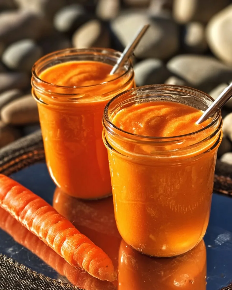 Delicious fresh carrot orange mango smoothie in a glass