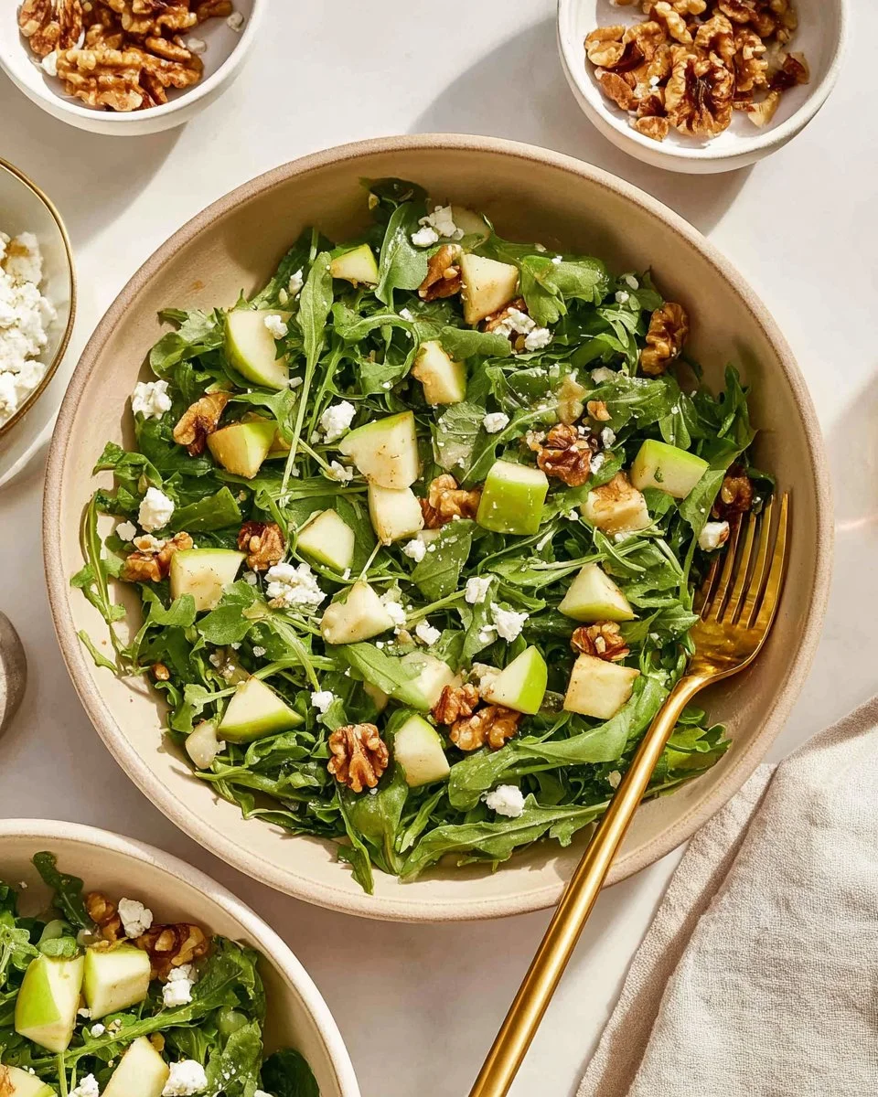 Delicious Healthy Pear and Arugula Salad featuring fresh greens and sliced pears