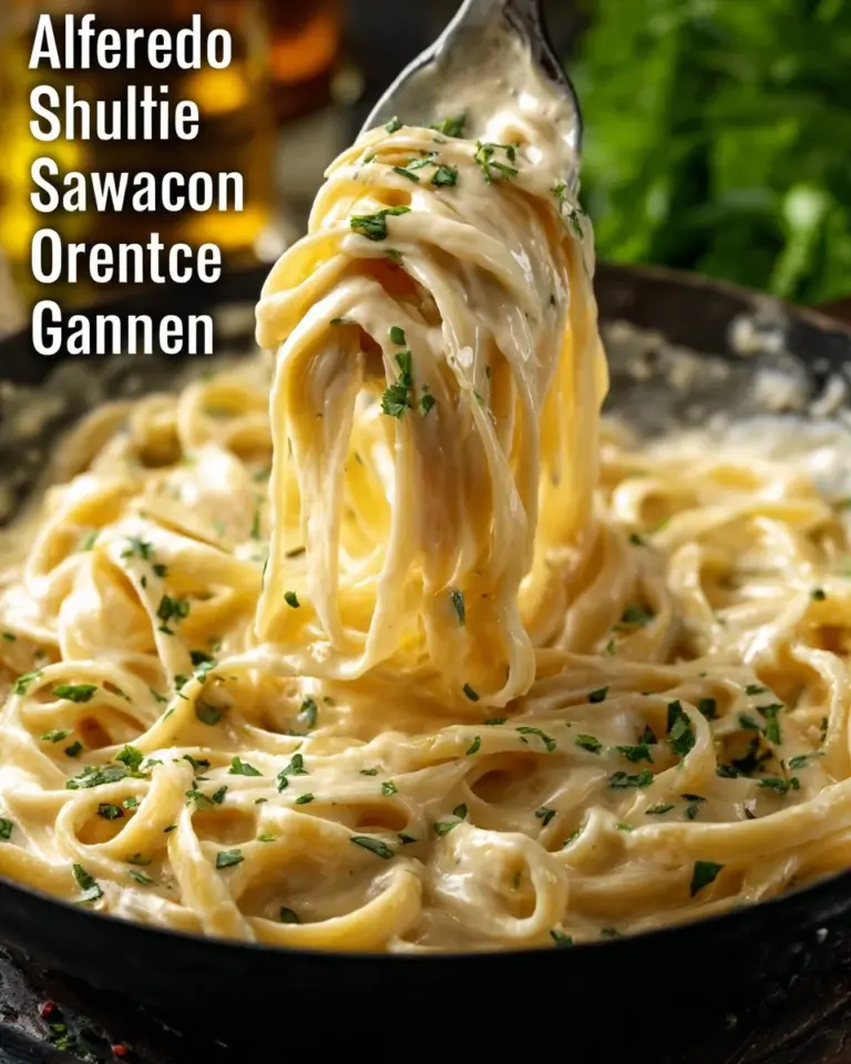 Creamy homemade Alfredo sauce served over fettuccine pasta