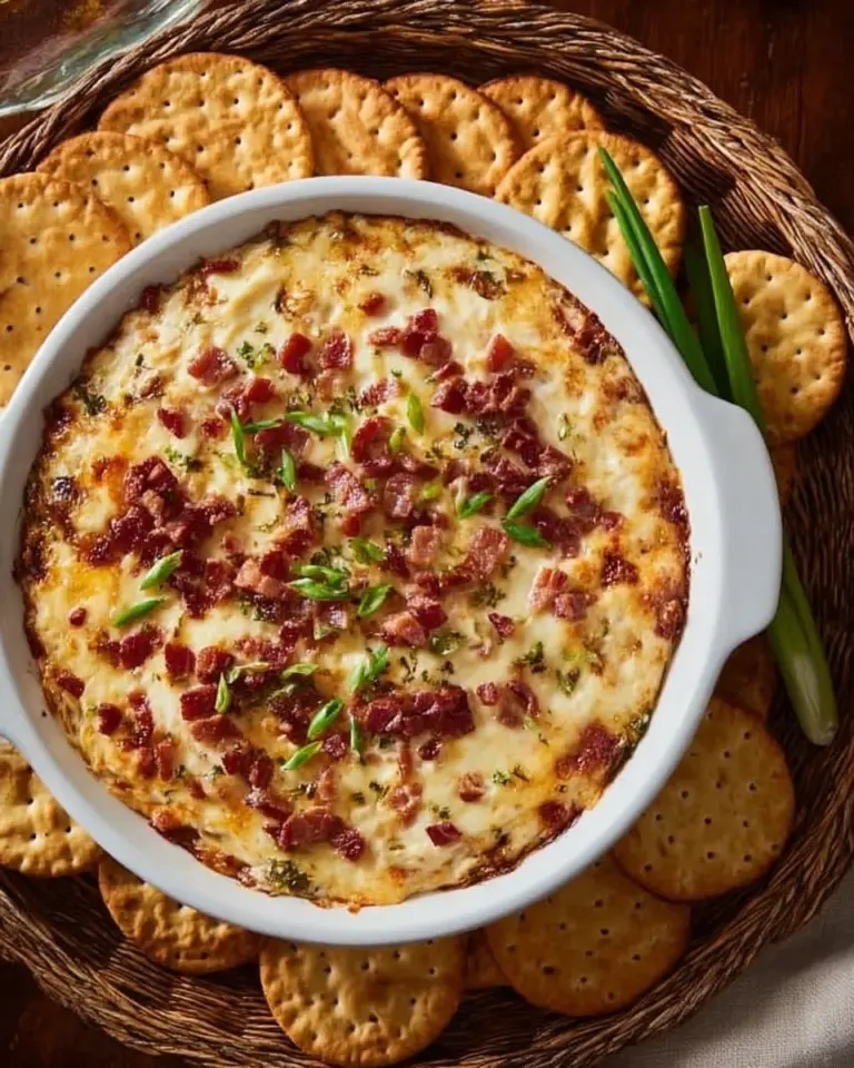 Delicious hot smoked gouda bacon dip served in a bowl