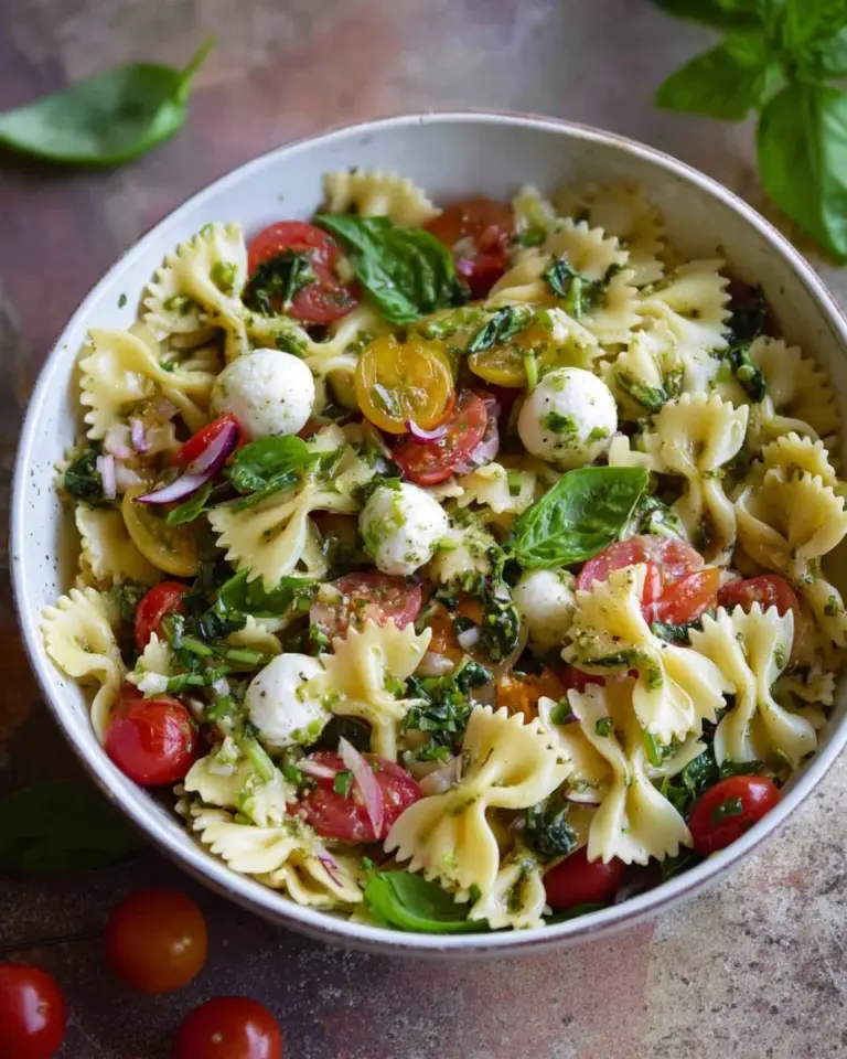 Italian Bow Tie Pasta Salad with fresh vegetables and dressing