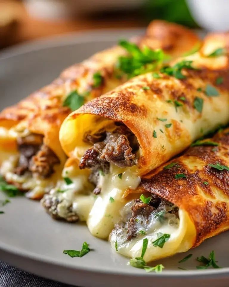Delicious Keto Philly Cheesesteak Rolls with melted cheese and savory beef