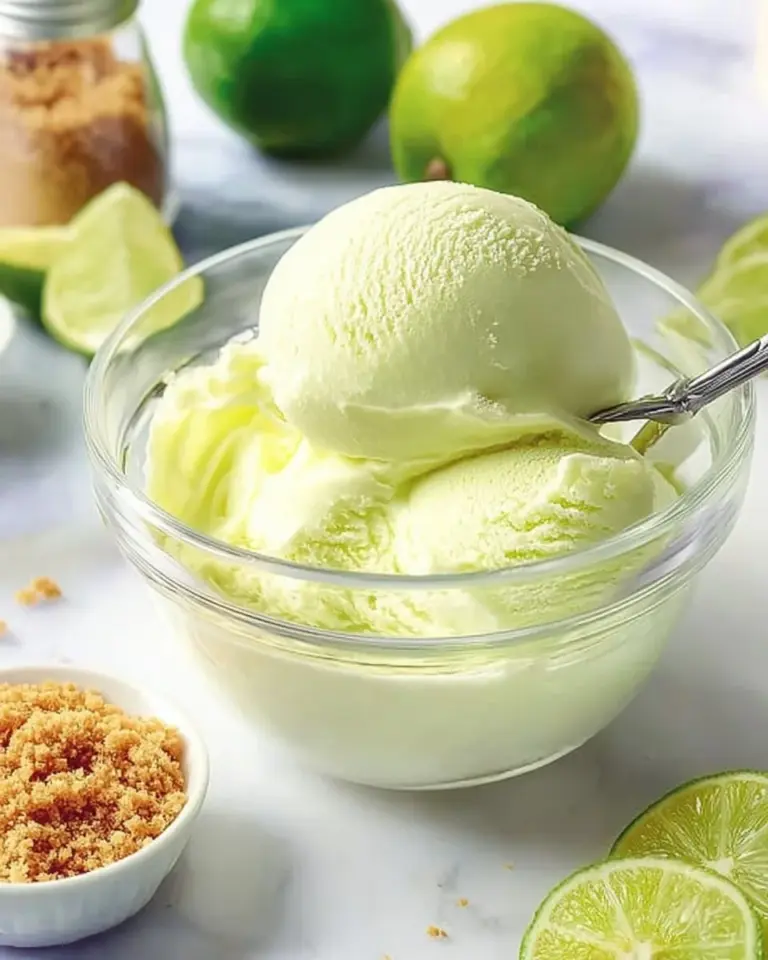 Delicious Key Lime Pie Ice Cream served in a bowl with a slice of lime