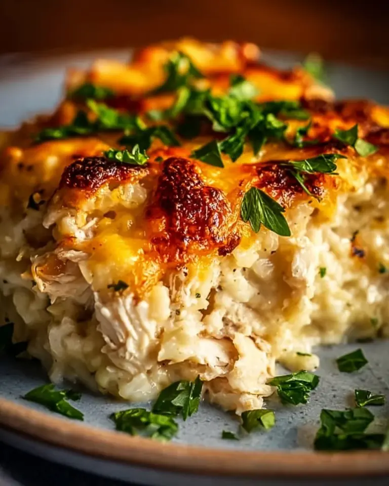 Light chicken cauliflower casserole baked to perfection with healthy ingredients