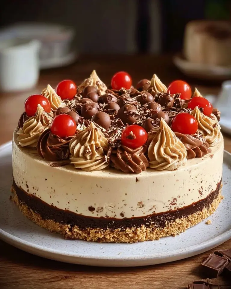 Delicious homemade Malteser Cheesecake topped with Maltesers