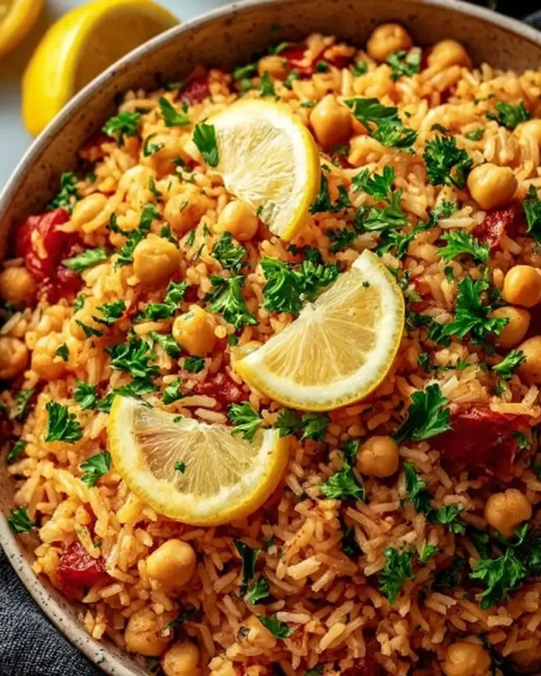 Delicious Mediterranean Rice and Beans served in a bowl with fresh herbs.