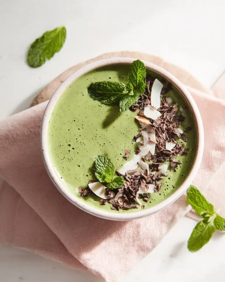 Delicious Mint Chip Smoothie with fresh mint and chocolate chips