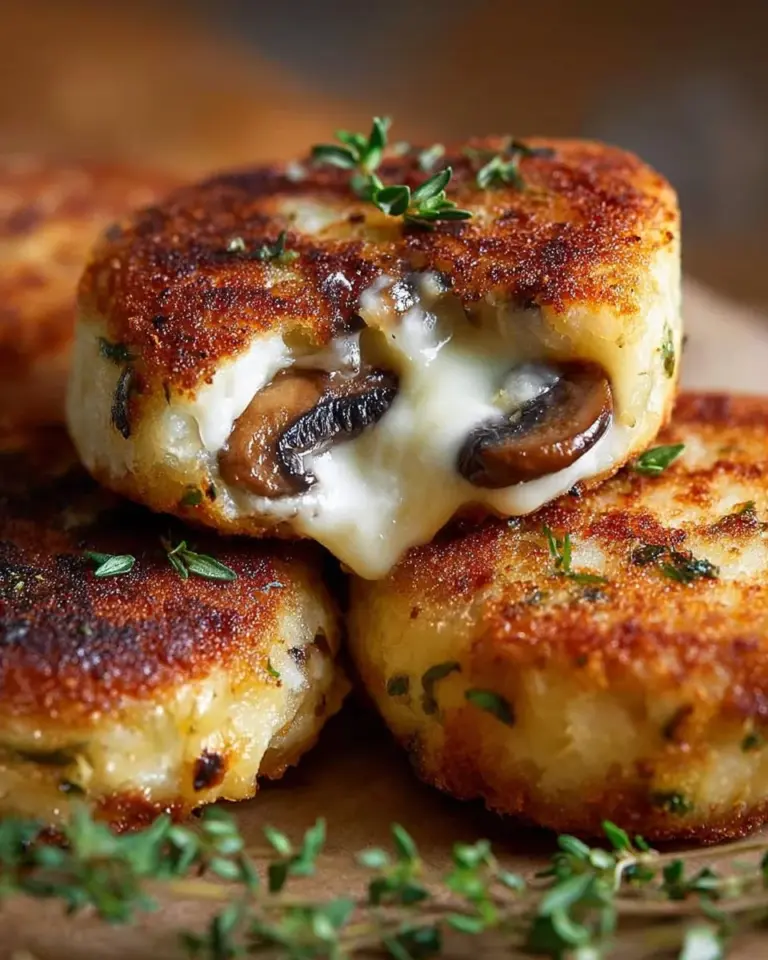 Mushroom-stuffed potato cakes served on a plate