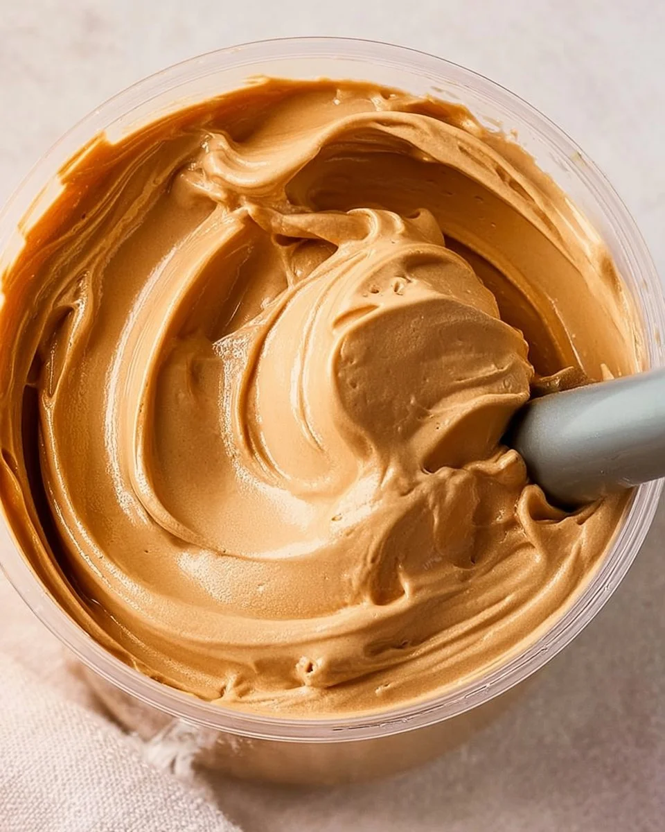 Bowl of Ninja Creami cookie butter ice cream with a spoon