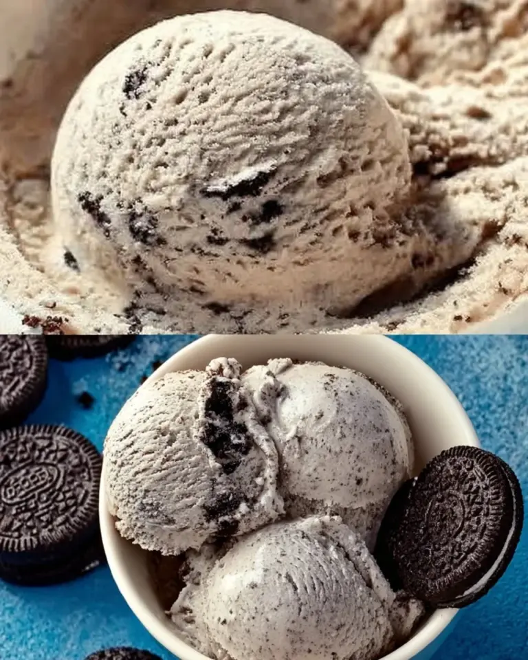 Ninja Creami Oreo cookie ice cream served in a bowl with cookies on top.