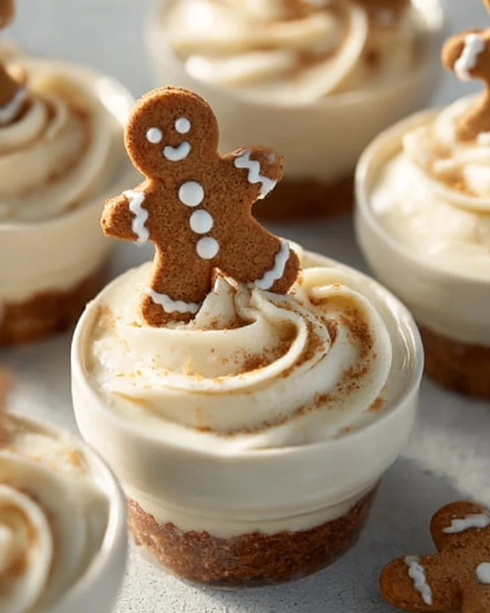 No-bake gingerbread cheesecake cups topped with whipped cream and spices