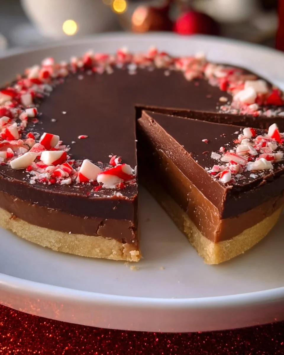 Delicious No Bake Peppermint Tart garnished with mint leaves