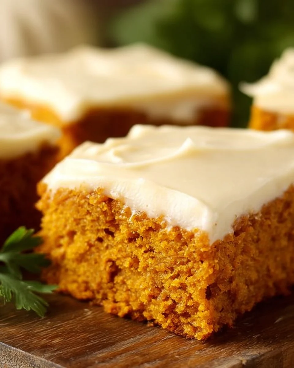 Paula Deen's delicious homemade pumpkin bars with cream cheese frosting