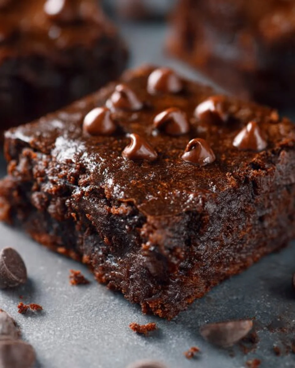 Delicious pumpkin brownies topped with chocolate drizzles on a rustic wooden table