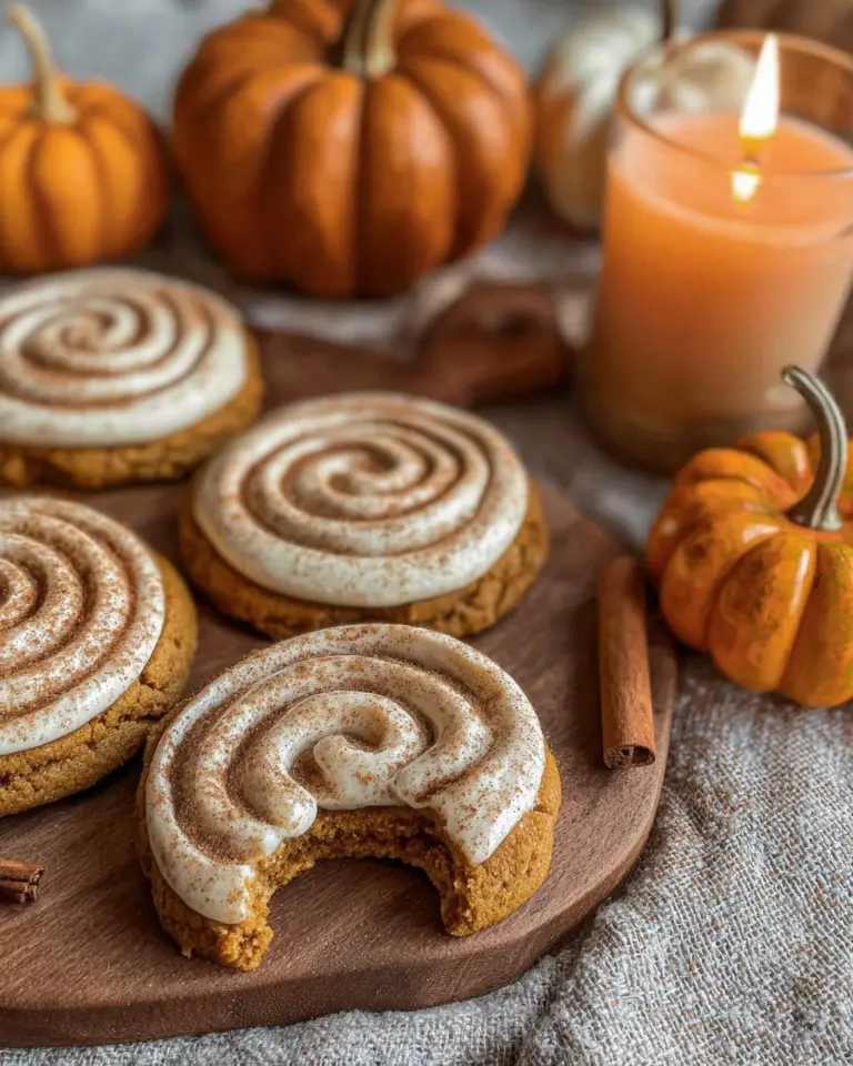Pumpkin cookies with creamy cinnamon frosting on a white plate