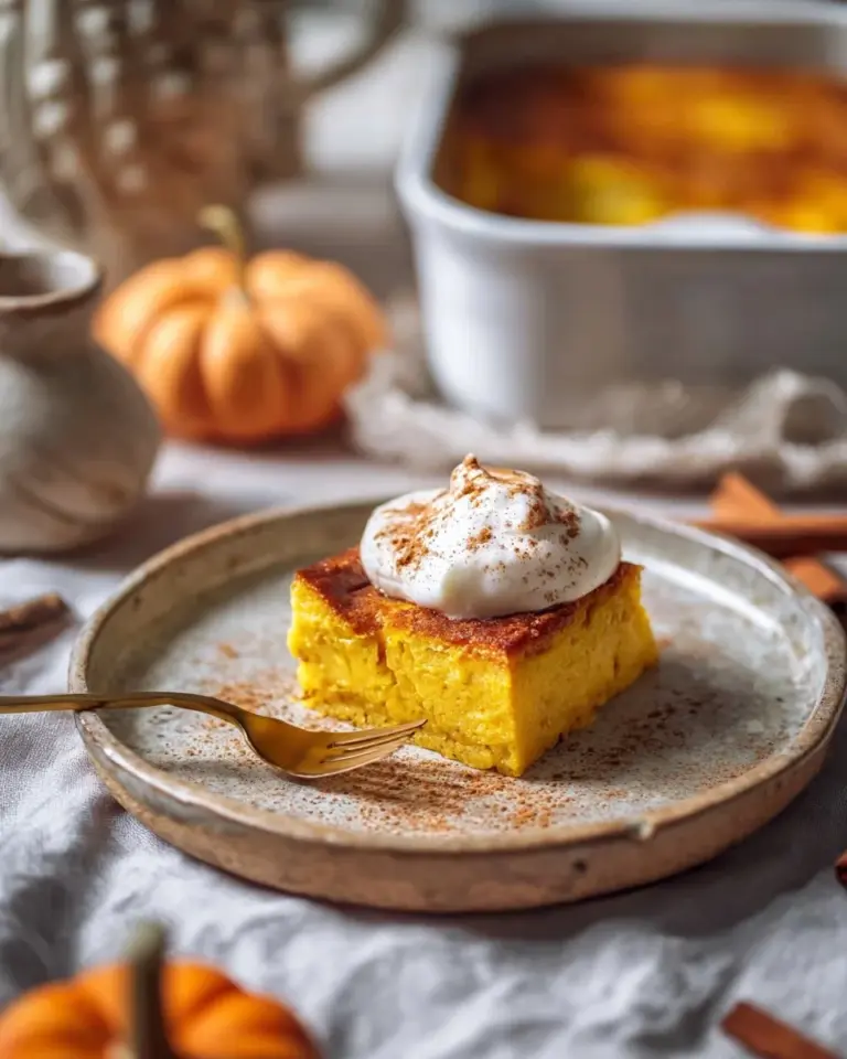 Pumpkin Cottage Cheese Bake served in a dish with a spoon