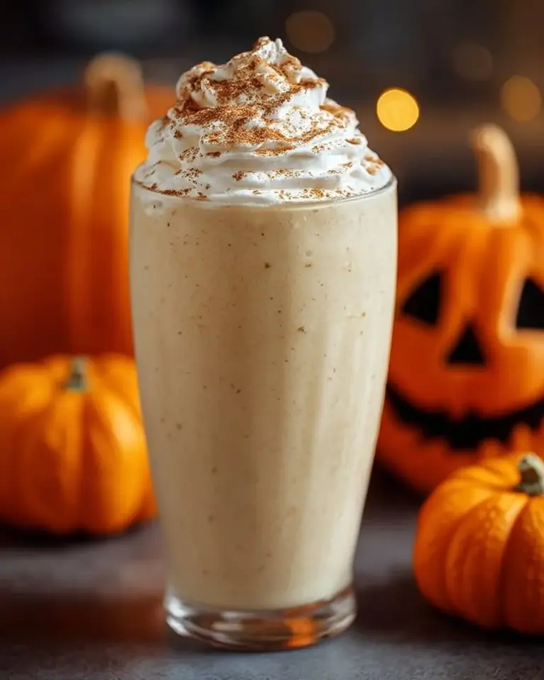 Delicious Pumpkin Spice Milkshake topped with whipped cream and cinnamon.
