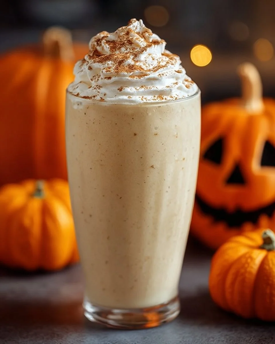 Delicious Pumpkin Spice Milkshake topped with whipped cream and cinnamon.