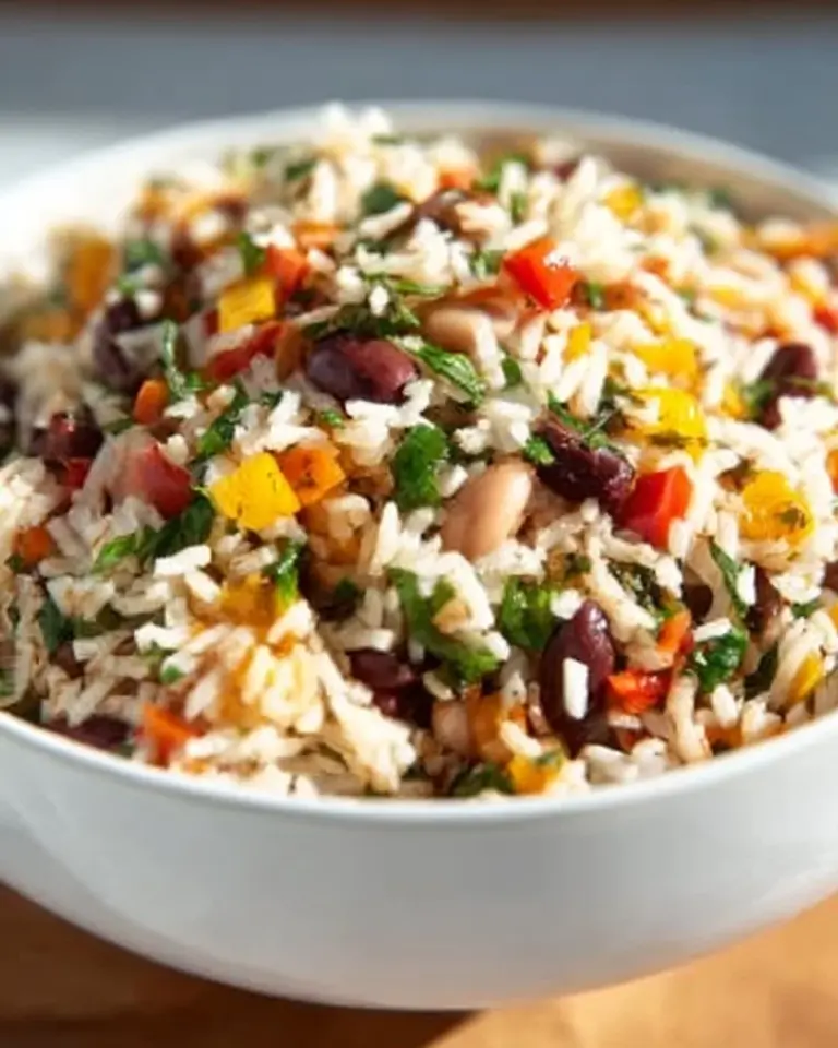 Nutritious rice and lentils dish served with vegetables