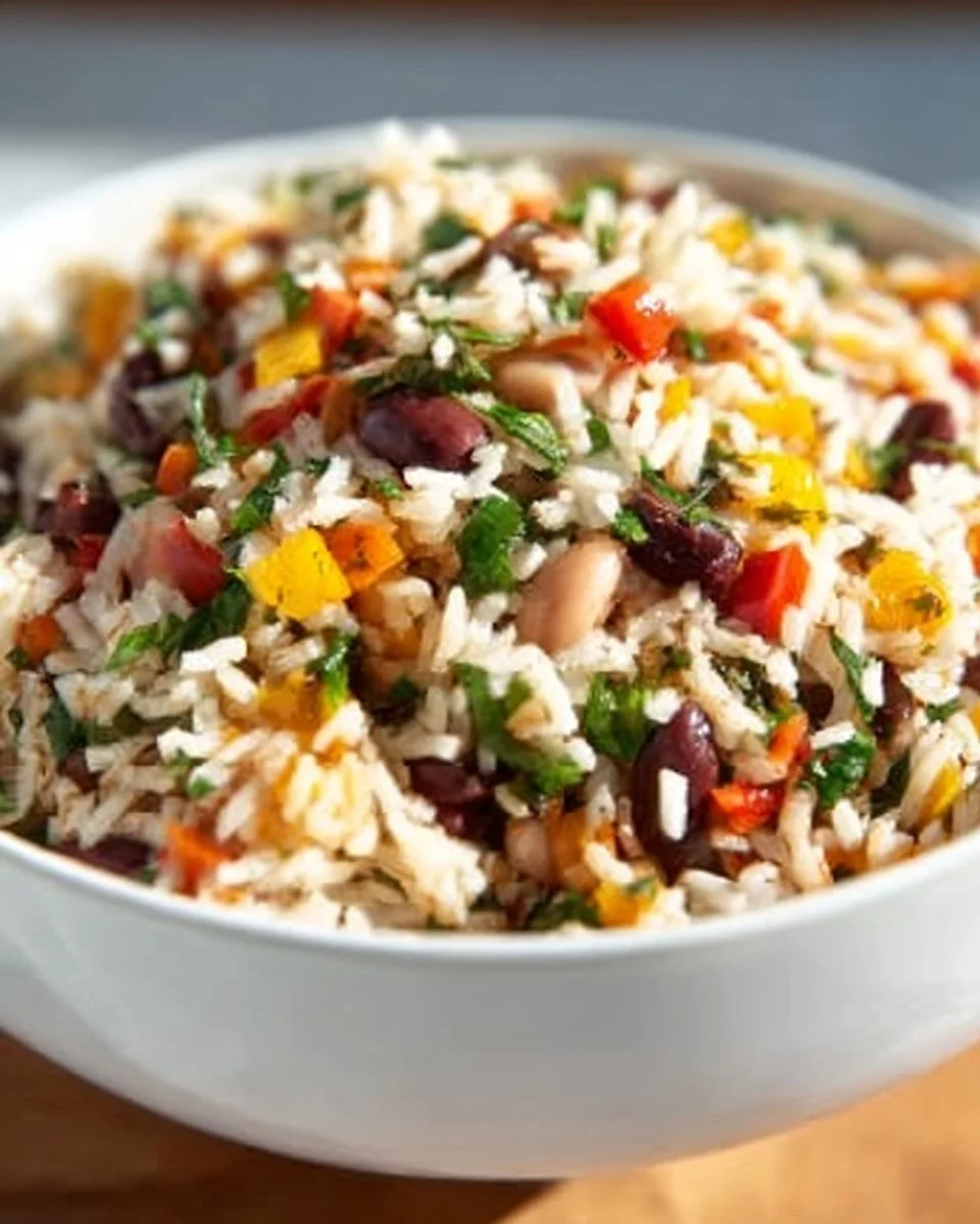 Nutritious rice and lentils dish served with vegetables