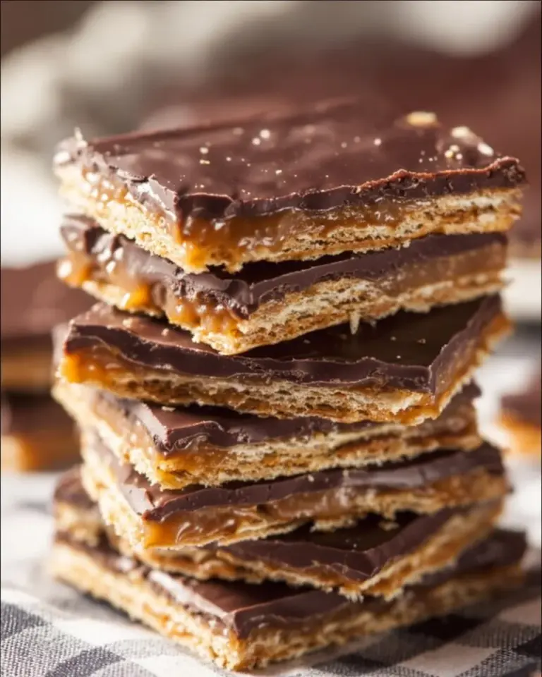 Delicious Saltine Cracker Candy topped with caramel and chocolate