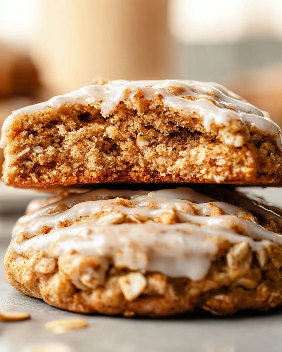 Thick and chewy chai oatmeal cookies with a maple glaze