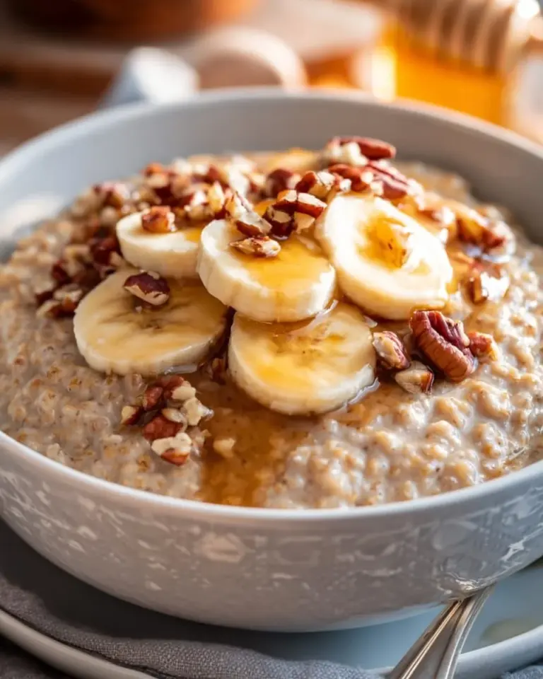 Bowl of slow cooker maple brown sugar oatmeal topped with fresh fruits