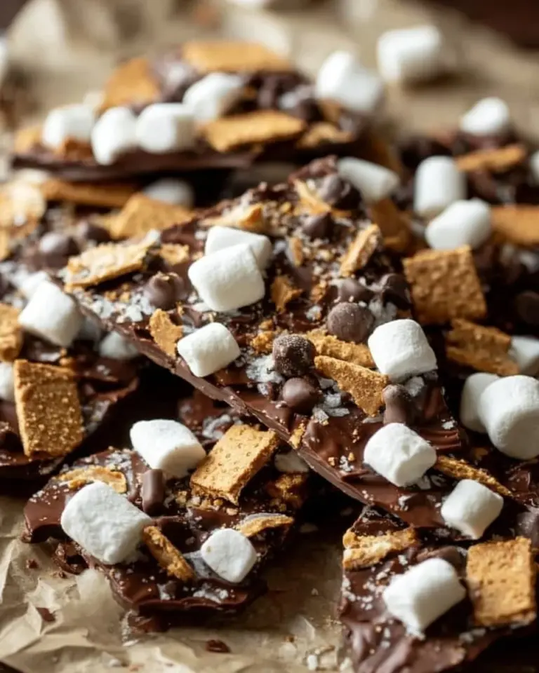 Delicious S'mores Bark with chocolate, marshmallows, and graham crackers