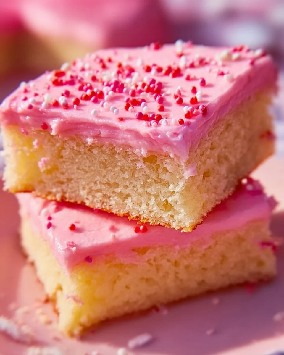 Delicious sugar cookie bars topped with frosting and sprinkles