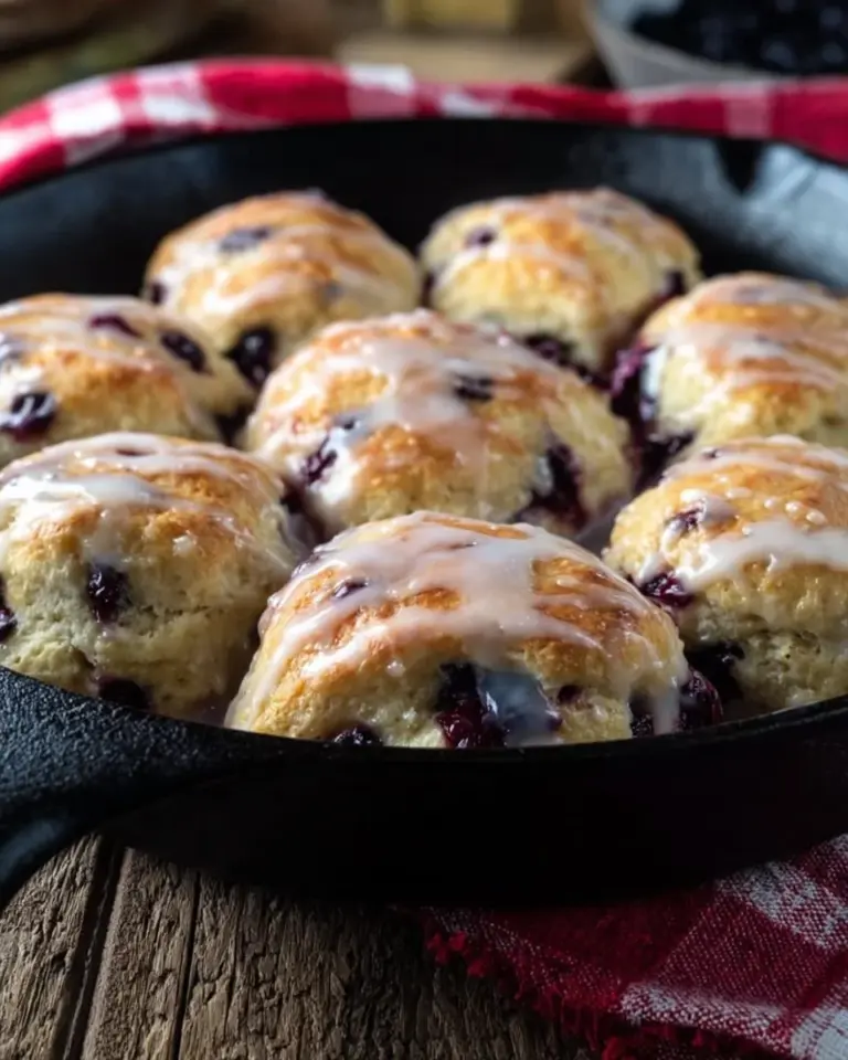 Freshly baked sweet blueberry biscuits on a plate.