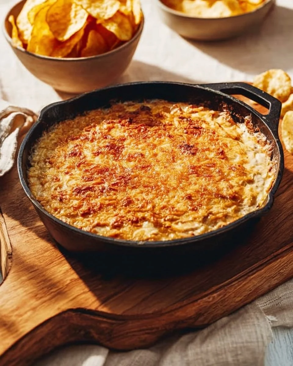 Delicious Tennessee Onion Dip served with crispy tortilla chips