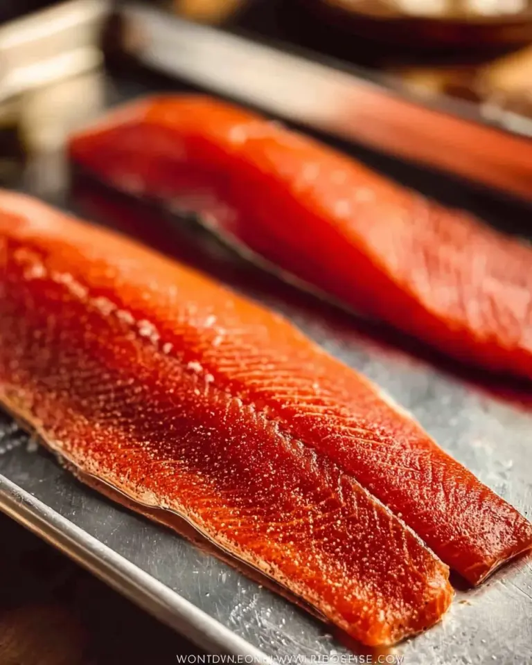 Delicious Traeger smoked salmon on a wooden board with lemon and herbs