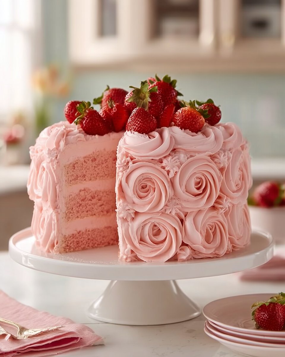 Homemade Strawberry Cake with Strawberry Frosting