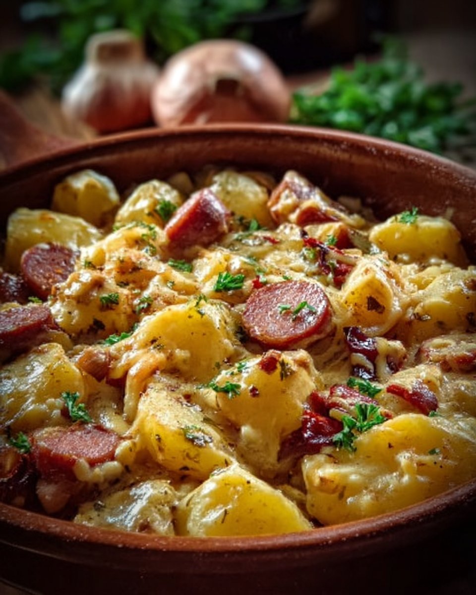 Crockpot Cheesy Potatoes and Kielbasa