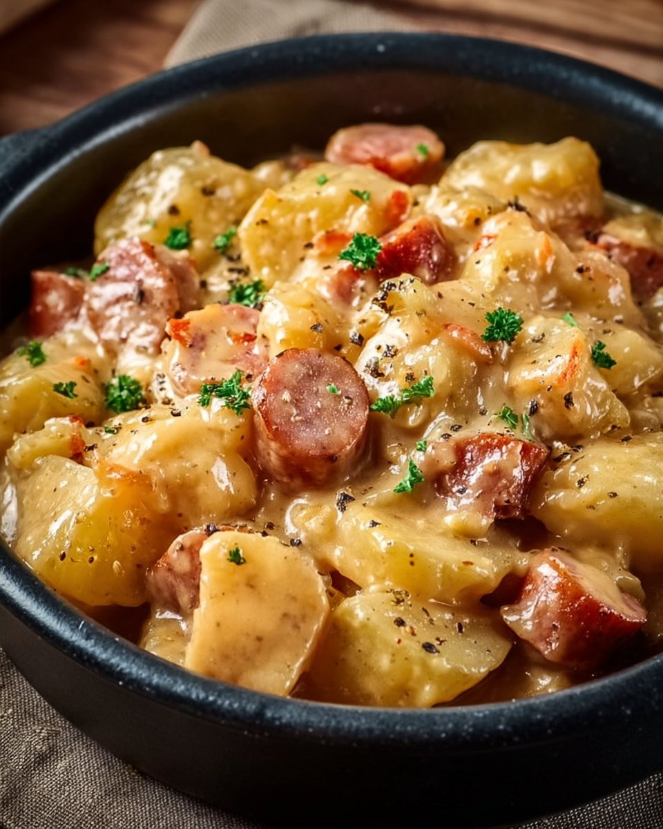 Crockpot Cheesy Potatoes and Kielbasa