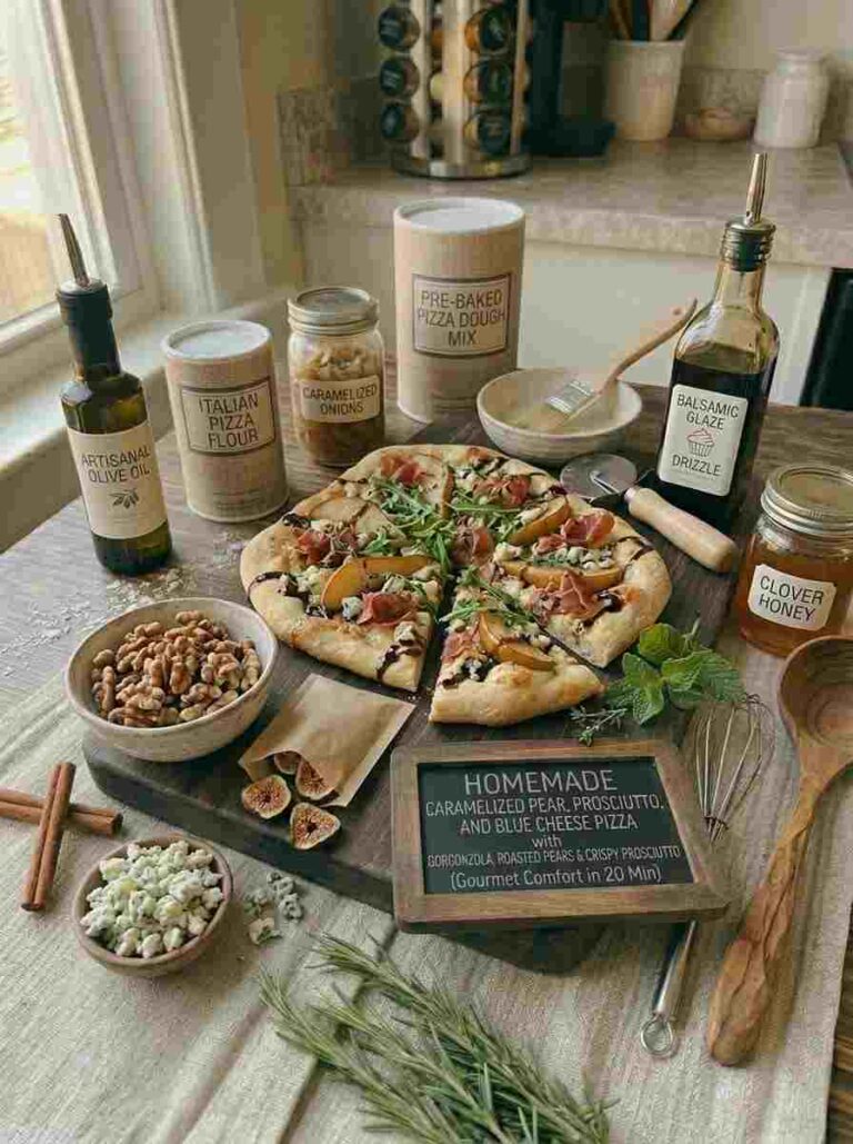 Caramelized Pear, Prosciutto, and Blue Cheese Pizza