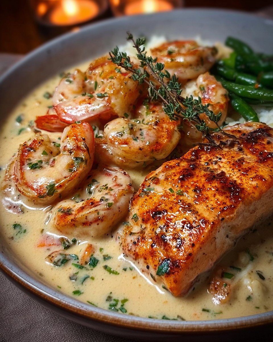 Cajun Shrimp and Salmon with Garlic Cream Sauce