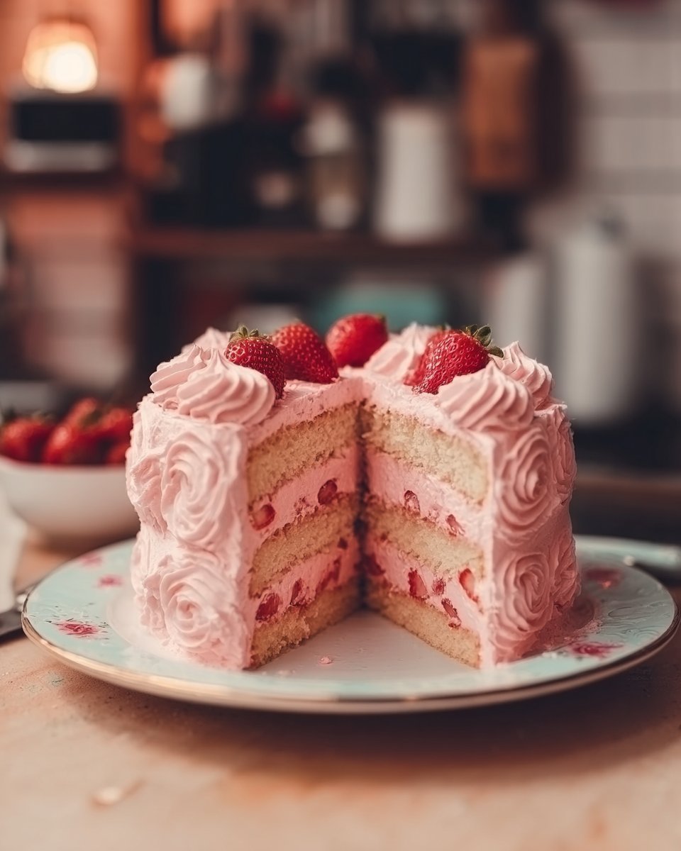Homemade Strawberry Cake with Strawberry Frosting