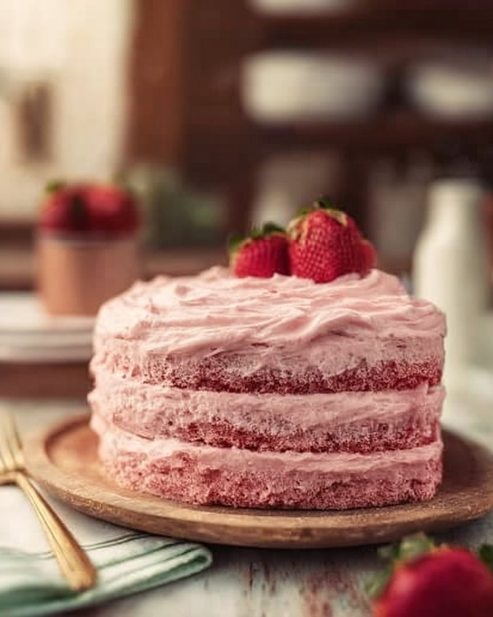 Homemade Strawberry Cake with Strawberry Frosting