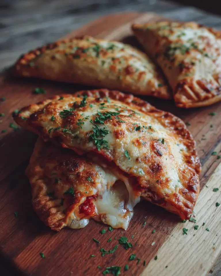 Air Fryer mini pizza calzones with melting cheese and pepperoni filling