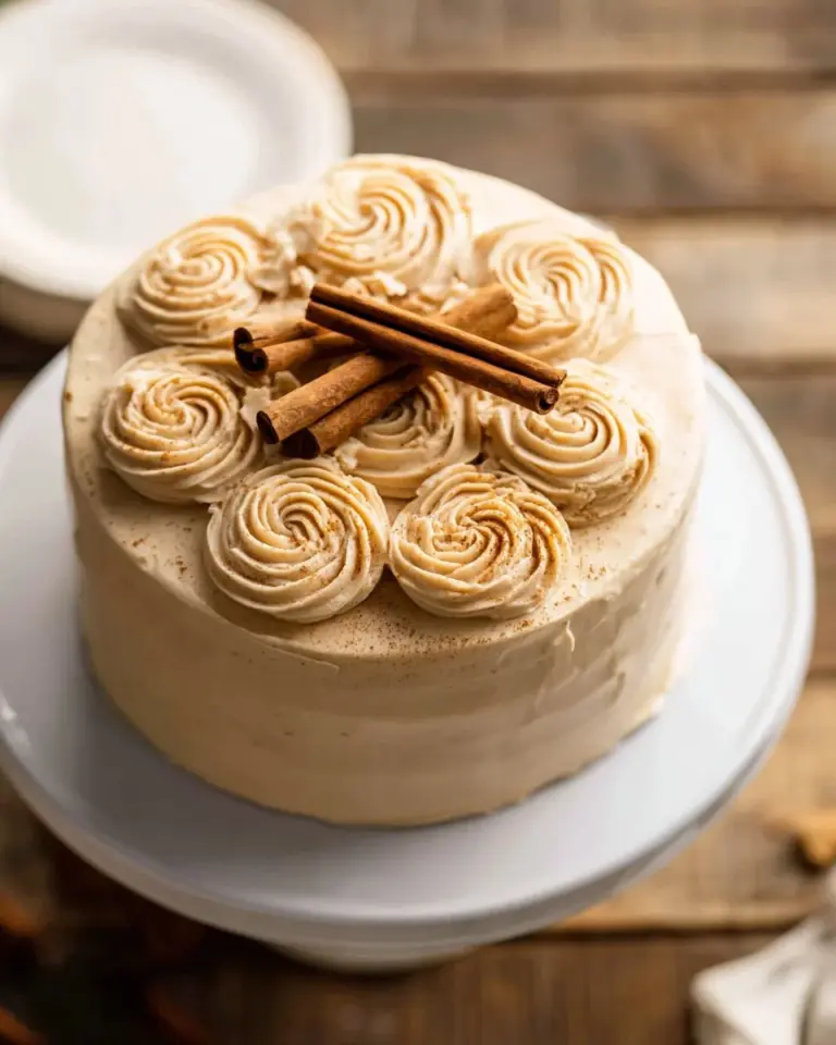 Delicious Apple Cider Cake topped with creamy Salted Caramel Buttercream frosting