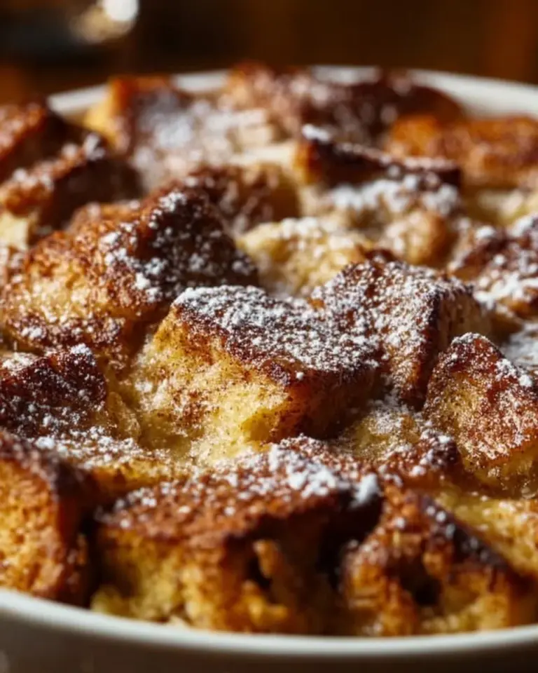 Delicious Baked French Toast Casserole served on a plate with syrup.
