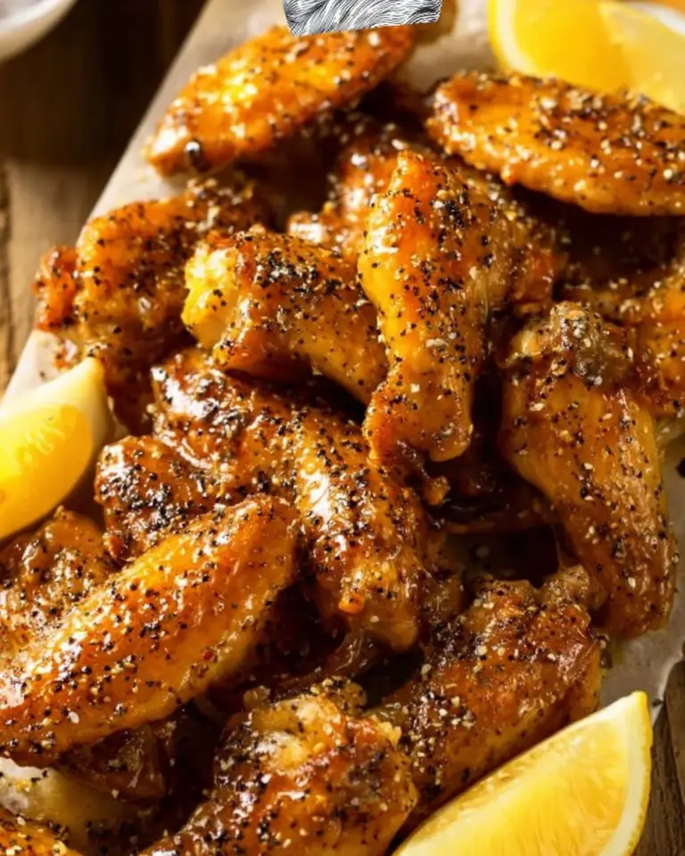 Baked Lemon Pepper Chicken Wings served with dipping sauce on a platter
