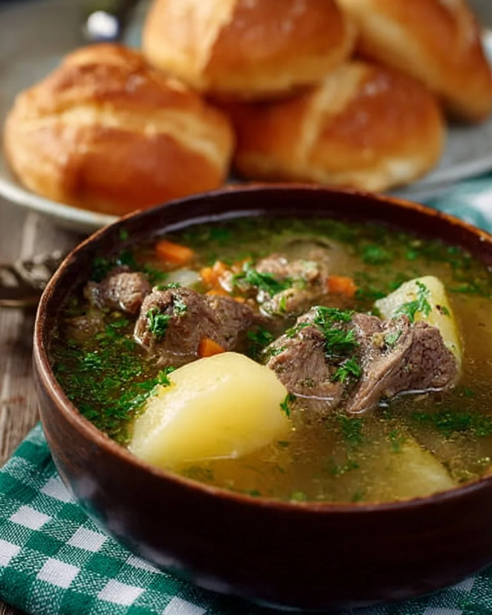 A bowl of delicious beef rib soup garnished with herbs and spices