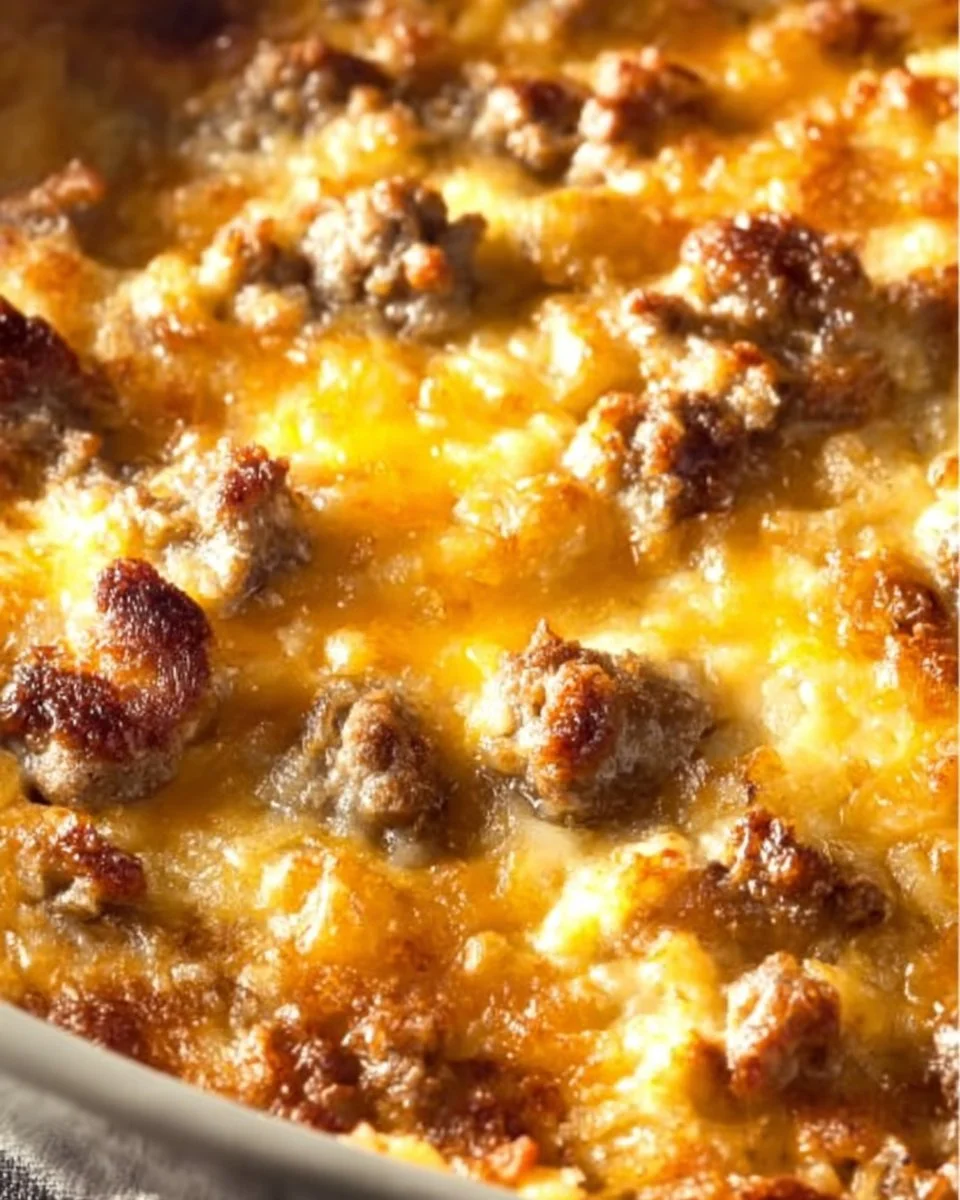Delicious Breakfast Hashbrown Casserole served in a baking dish