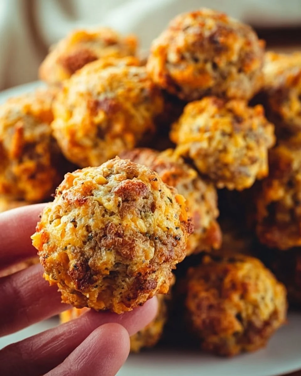 Delicious Bisquick sausage balls served on a platter with dipping sauce.