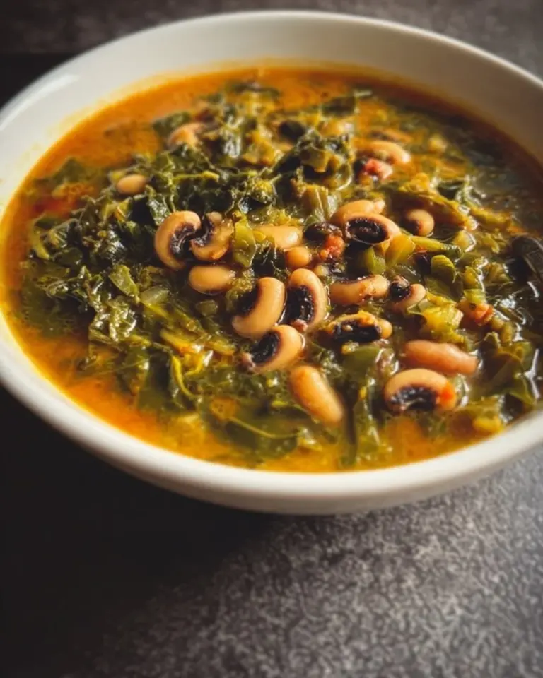 Delicious black-eyed peas curry with spinach served in a bowl