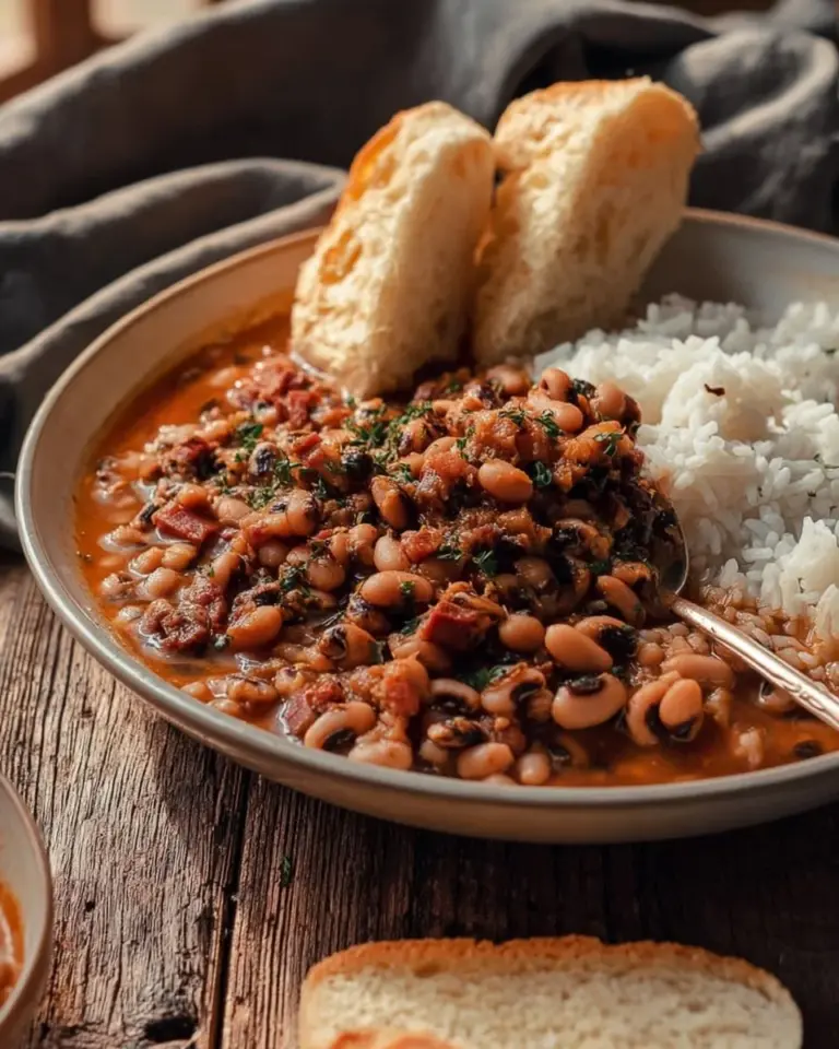 Delicious black-eyed peas cooked with bacon and sausage, a comforting Southern dish.